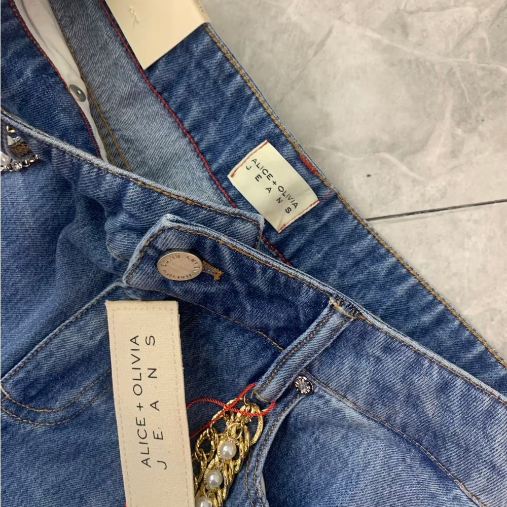 Alice + Olivia Harper Embellished Ripped Jeans - NWT - Picture 9 of 14